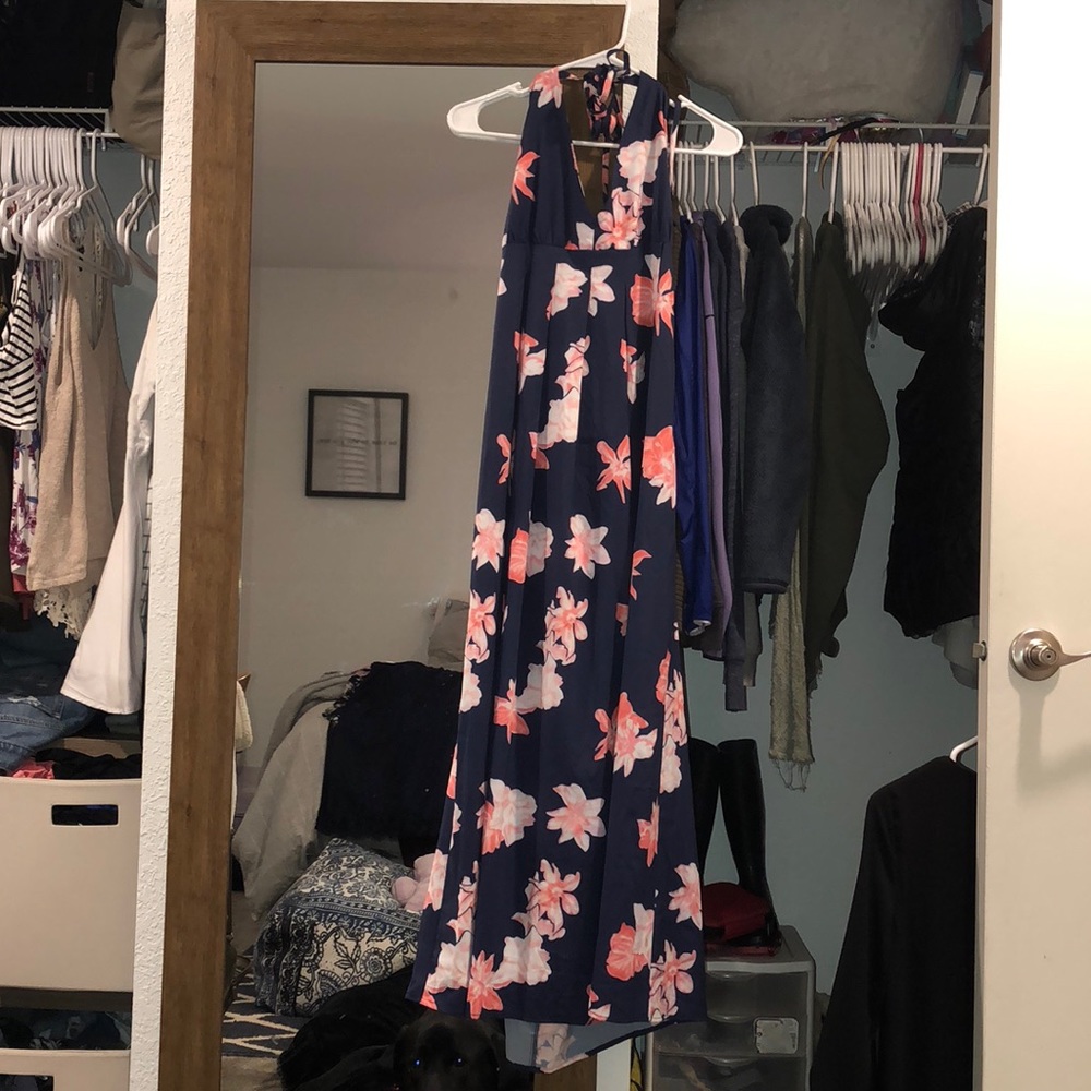 Navy blue floral long dress